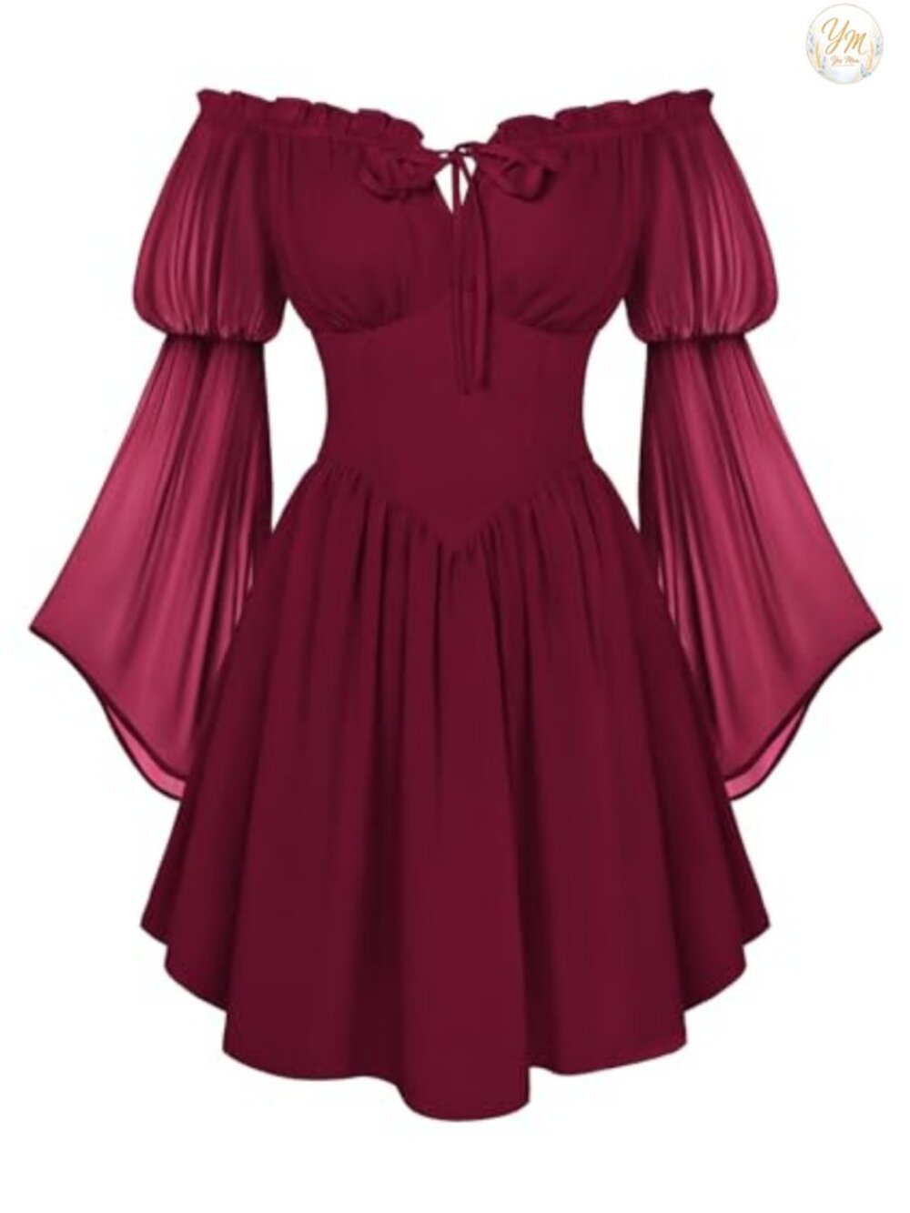 Renaissance Fairy Witchy Dress with Pockets Off Shoulder Bell Sleeve